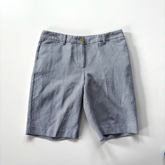 Talbots Women's Size 6 Blue White Striped Seersucker The Perfect Shorts 10 Inch - Picture 1 of 9